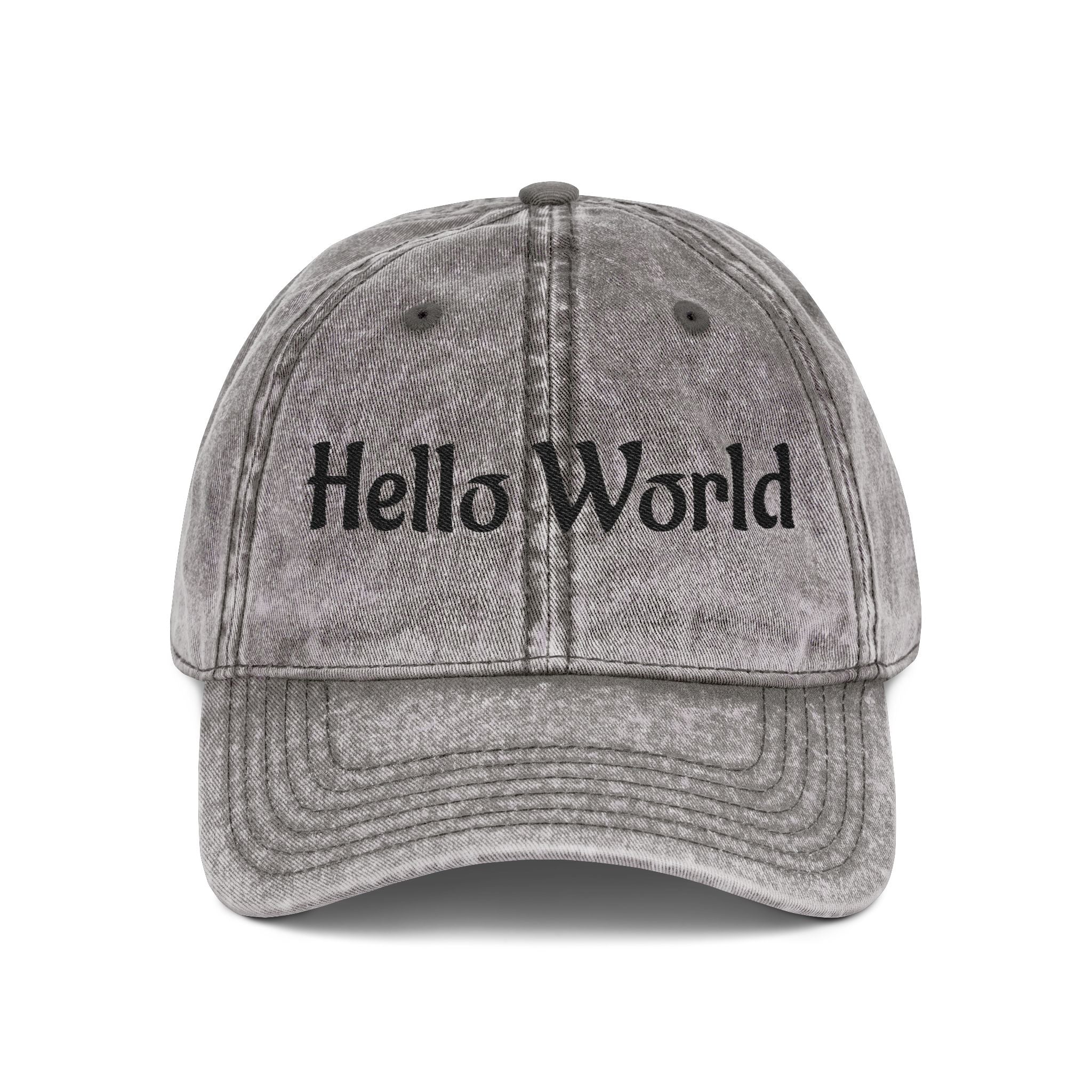Hello World Vintage Embroidered Cap — Retro Red Baseball Hat