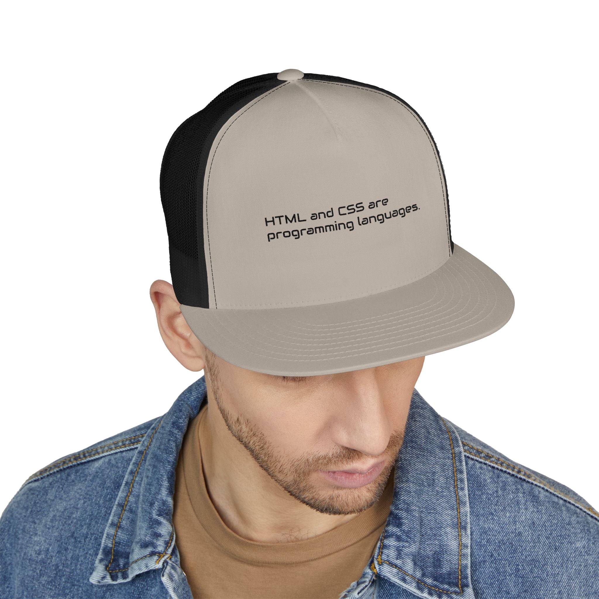 Trucker Cap — 'Metal and Code Are Programming Languages' Embroidered Mesh Hat