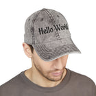 Hello World Vintage Embroidered Cap — Retro Red Baseball Hat