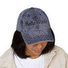 Hello World Vintage Embroidered Cap — Retro Red Baseball Hat