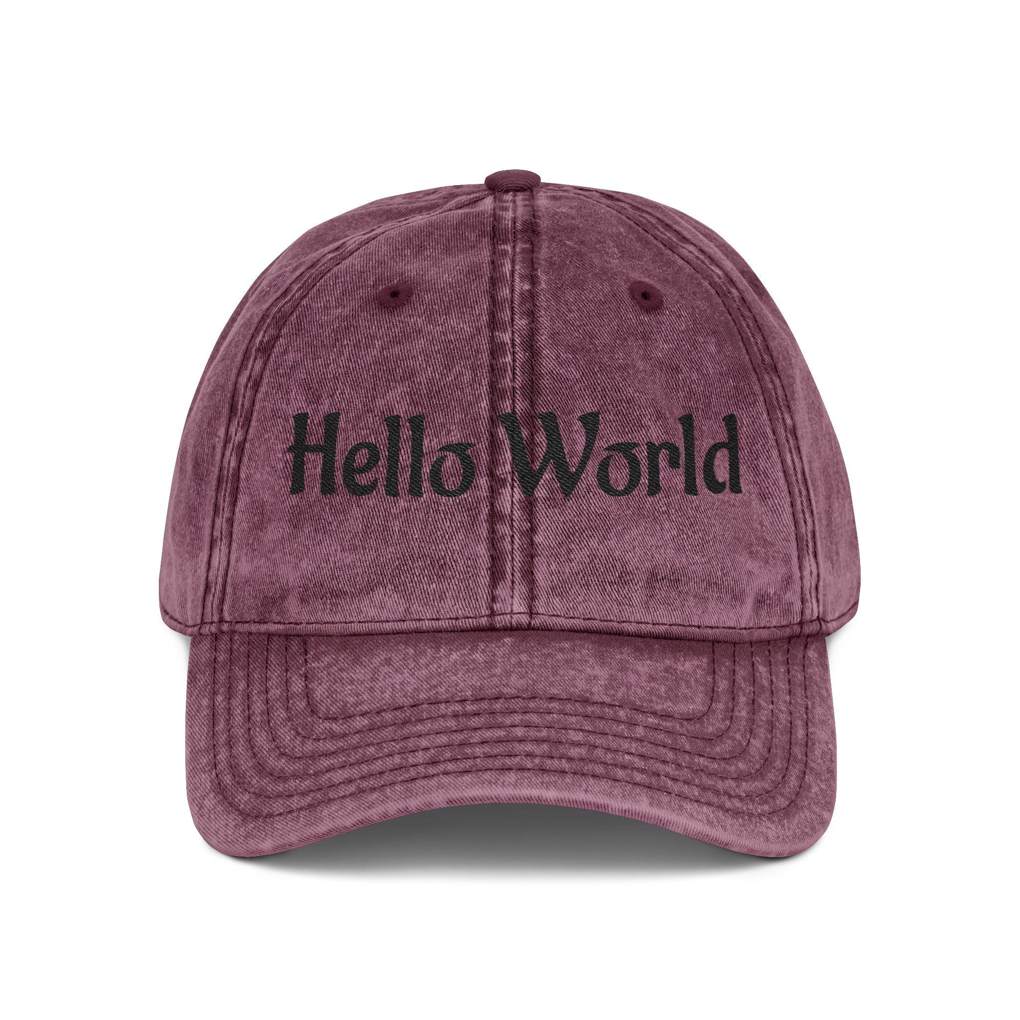Hello World Vintage Embroidered Cap — Retro Red Baseball Hat
