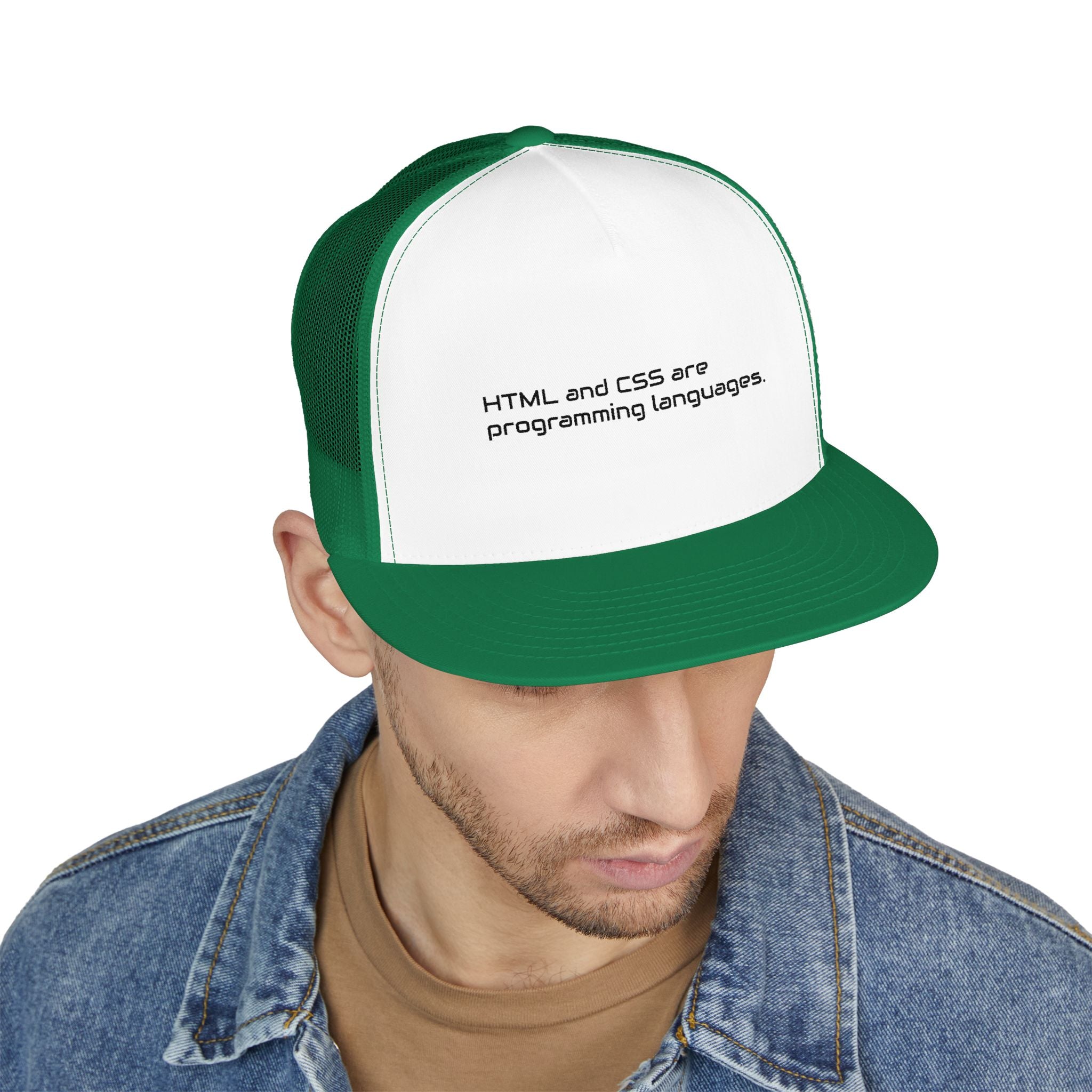 Trucker Cap — 'Metal and Code Are Programming Languages' Embroidered Mesh Hat