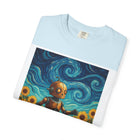 Robot in Sunflowers T-Shirt — Whimsical Vintage Robot Unicycle Art Tee