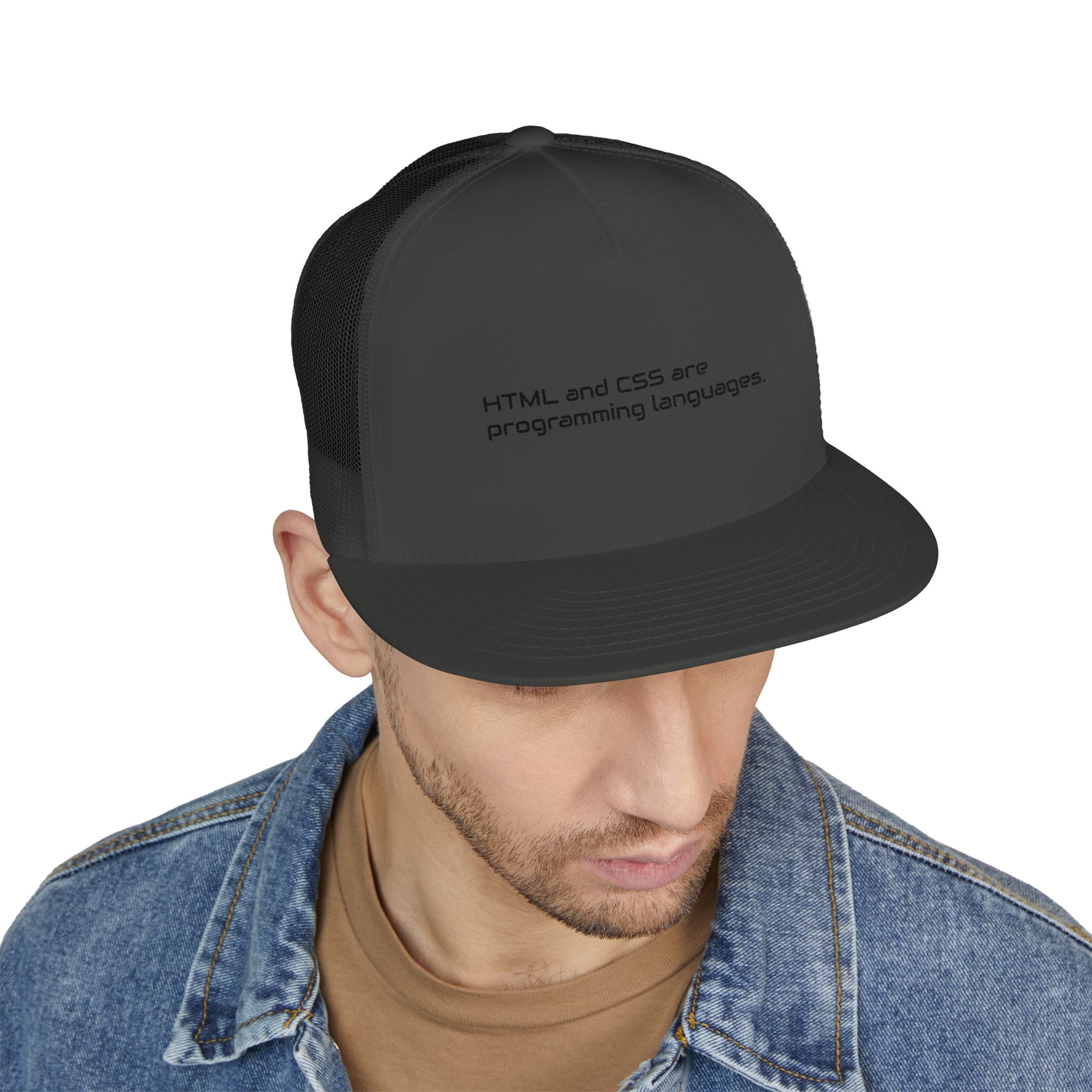 Trucker Cap — 'Metal and Code Are Programming Languages' Embroidered Mesh Hat