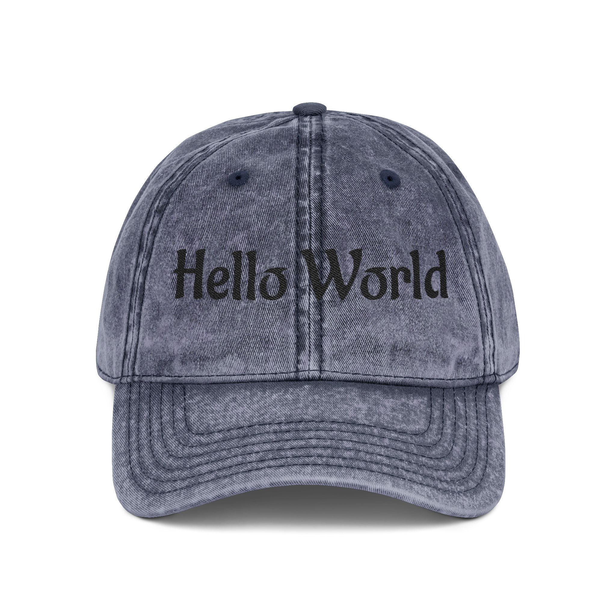 Hello World Vintage Embroidered Cap — Retro Red Baseball Hat
