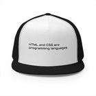 Trucker Cap — 'Metal and Code Are Programming Languages' Embroidered Mesh Hat