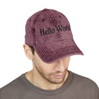 Hello World Vintage Embroidered Cap — Retro Red Baseball Hat