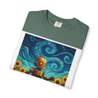 Robot in Sunflowers T-Shirt — Whimsical Vintage Robot Unicycle Art Tee