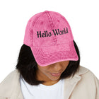 Hello World Vintage Embroidered Cap — Retro Red Baseball Hat