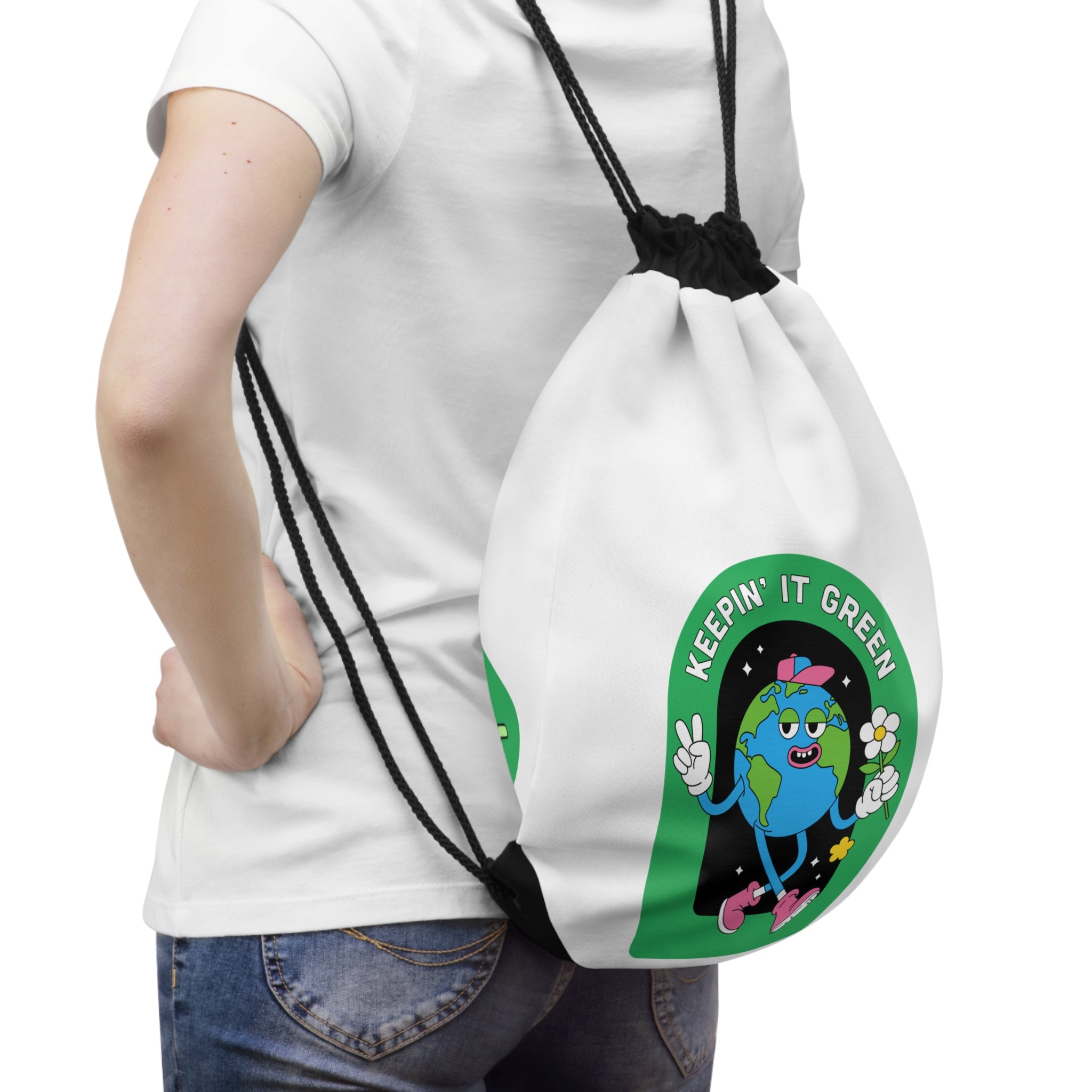 Keepin' It Green Drawstring Bag — Think Green Eco-Friendly Gym Sack