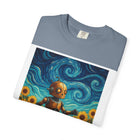 Robot in Sunflowers T-Shirt — Whimsical Vintage Robot Unicycle Art Tee