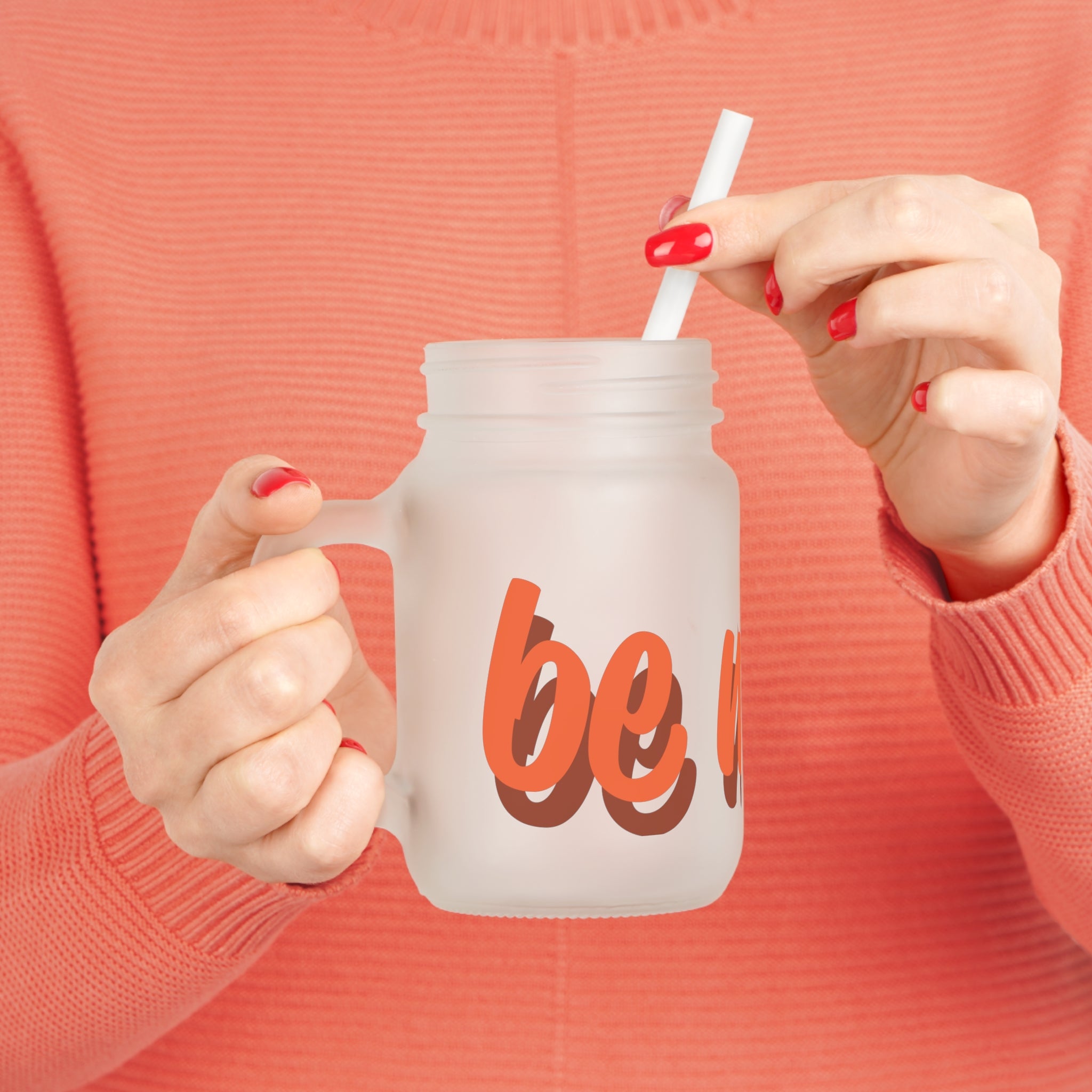 Mason Jar Tumbler — 'Be Mine' Red Script Valentine Straw Mug