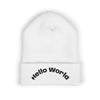 Hello World Embroidered Beanie — Classic Cuffed Knit Hat