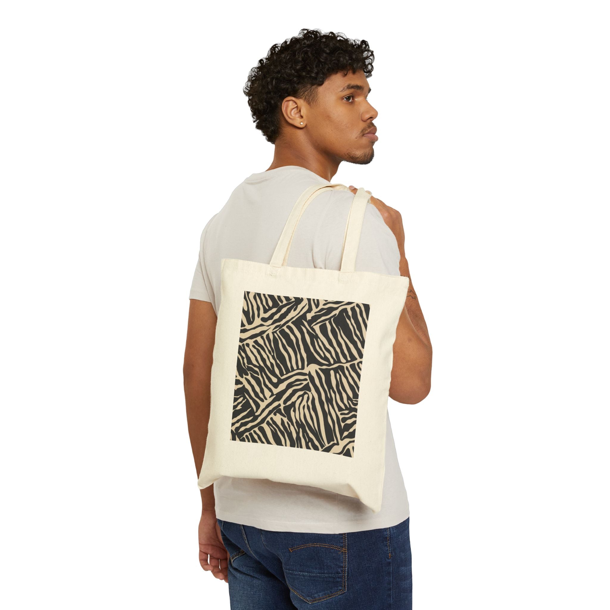 Zebra Print Canvas Tote Bag — Eco-Friendly Animal Pattern Market Tote