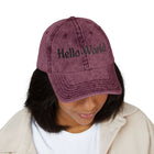 Hello World Vintage Embroidered Cap — Retro Red Baseball Hat