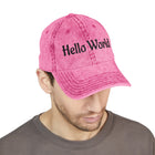 Hello World Vintage Embroidered Cap — Retro Red Baseball Hat
