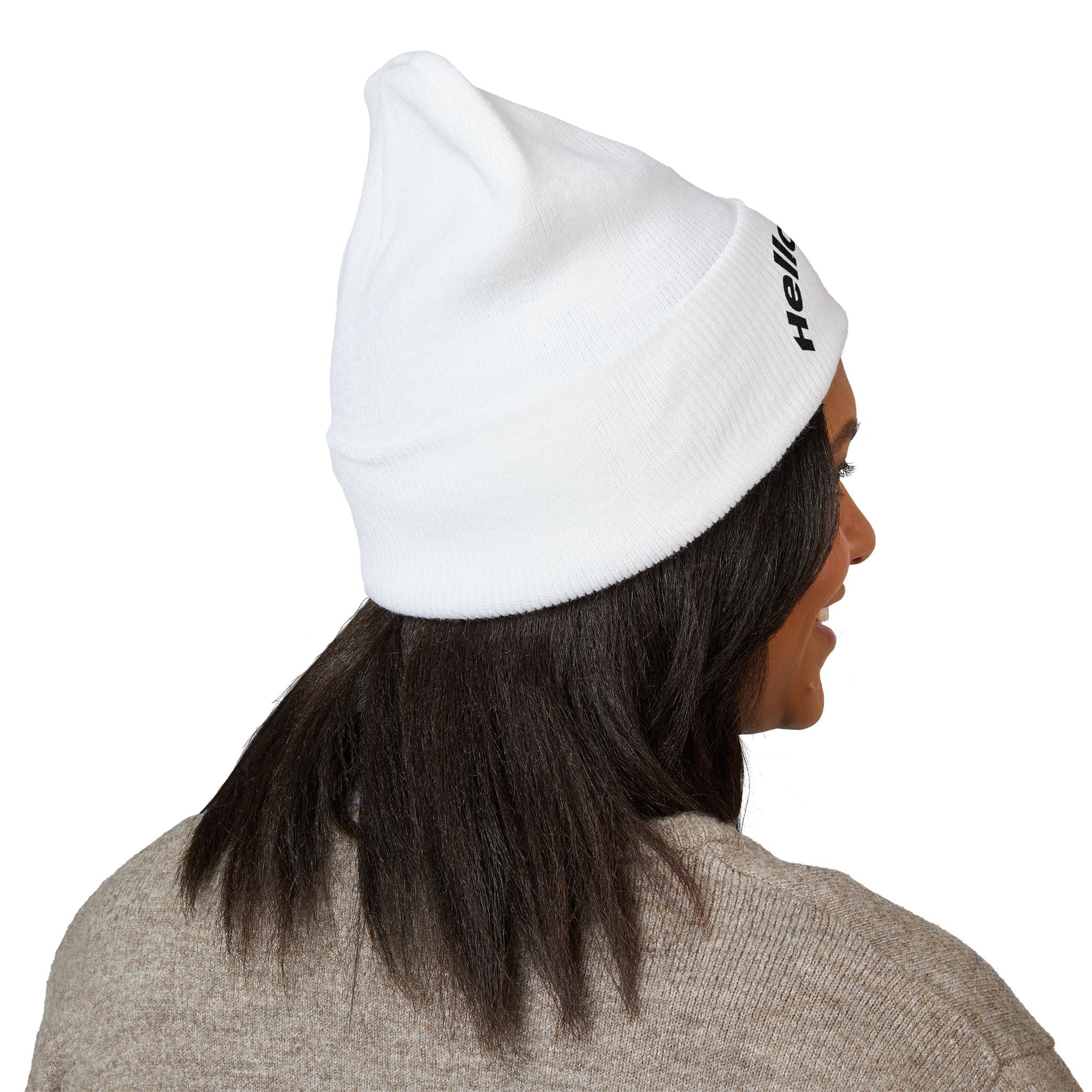 Hello World Embroidered Beanie — Classic Cuffed Knit Hat