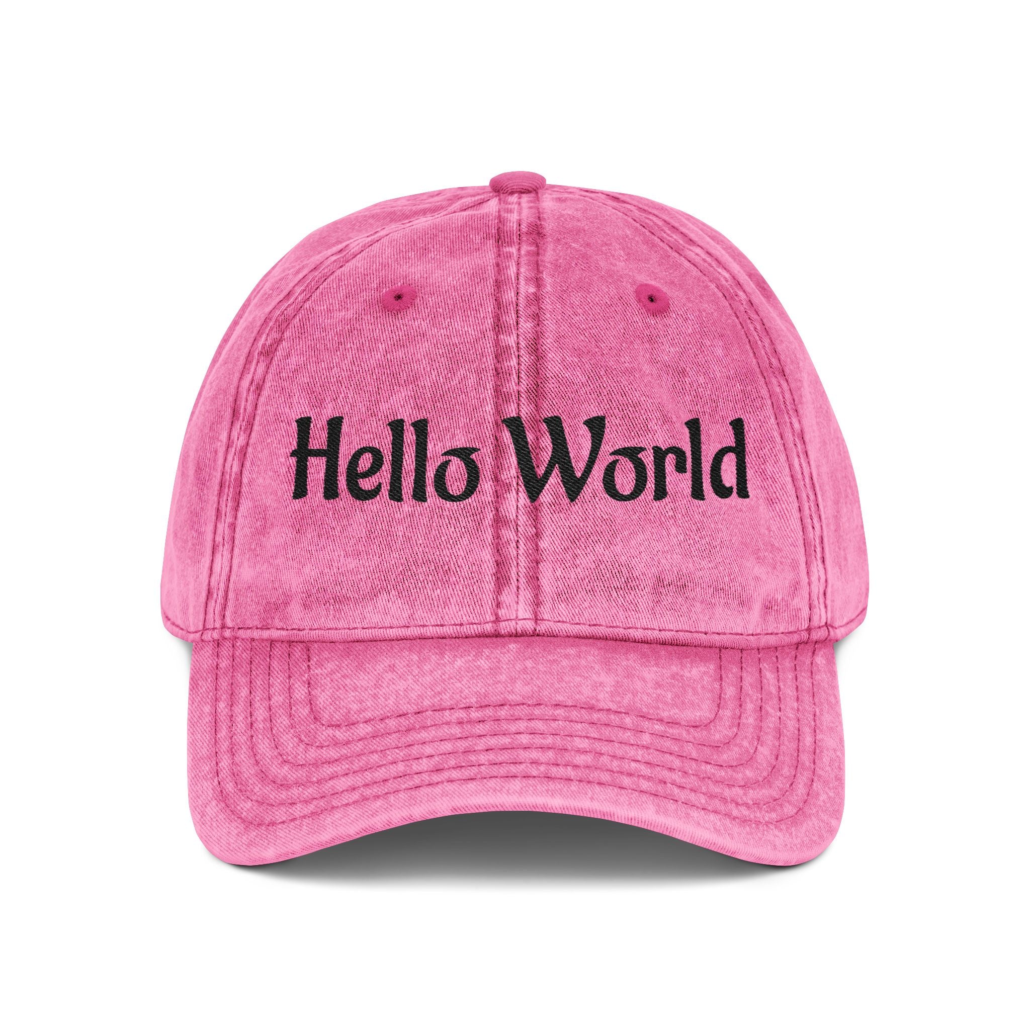 Hello World Vintage Embroidered Cap — Retro Red Baseball Hat