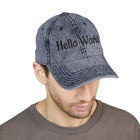 Hello World Vintage Embroidered Cap — Retro Red Baseball Hat