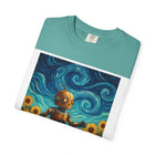 Robot in Sunflowers T-Shirt — Whimsical Vintage Robot Unicycle Art Tee