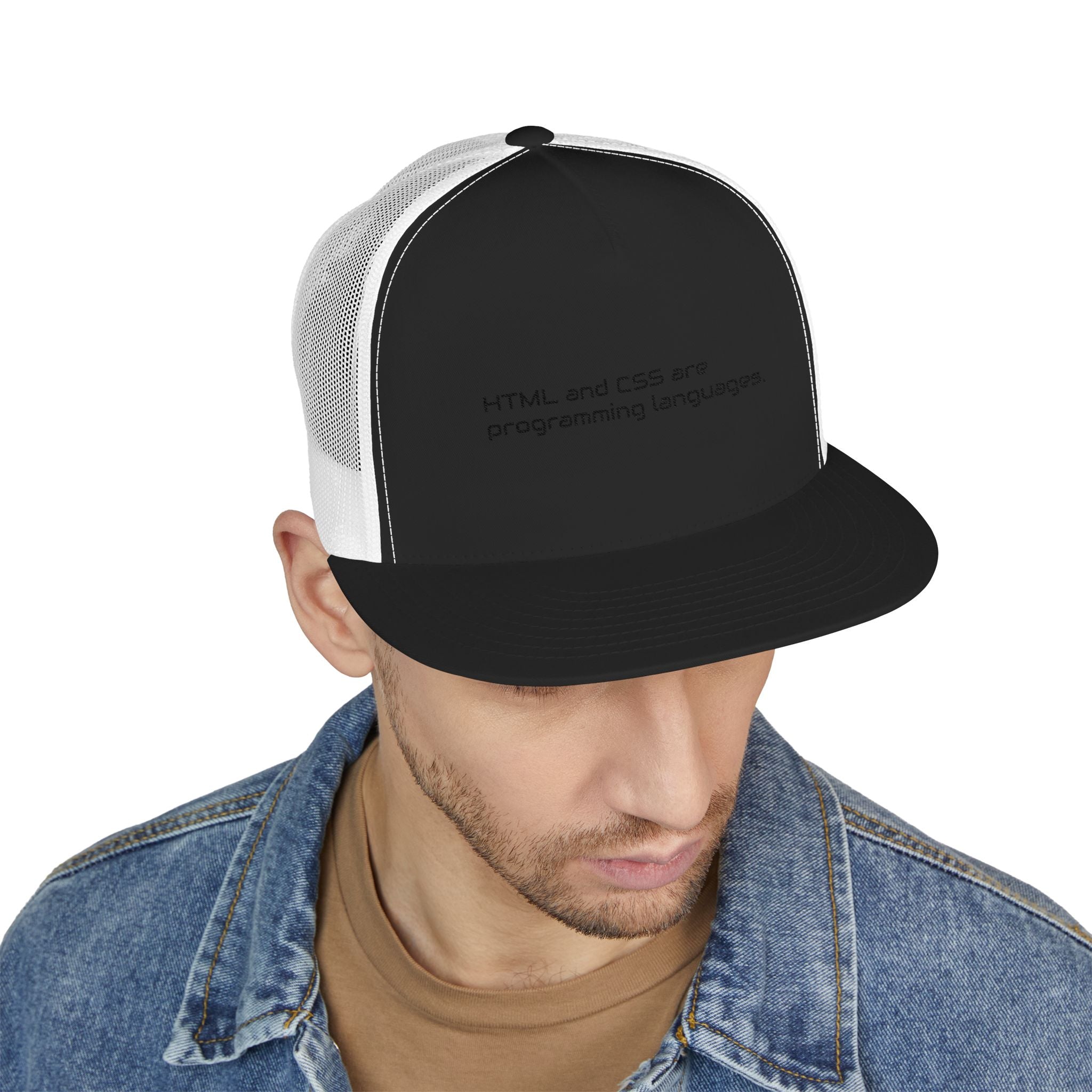 Trucker Cap — 'Metal and Code Are Programming Languages' Embroidered Mesh Hat