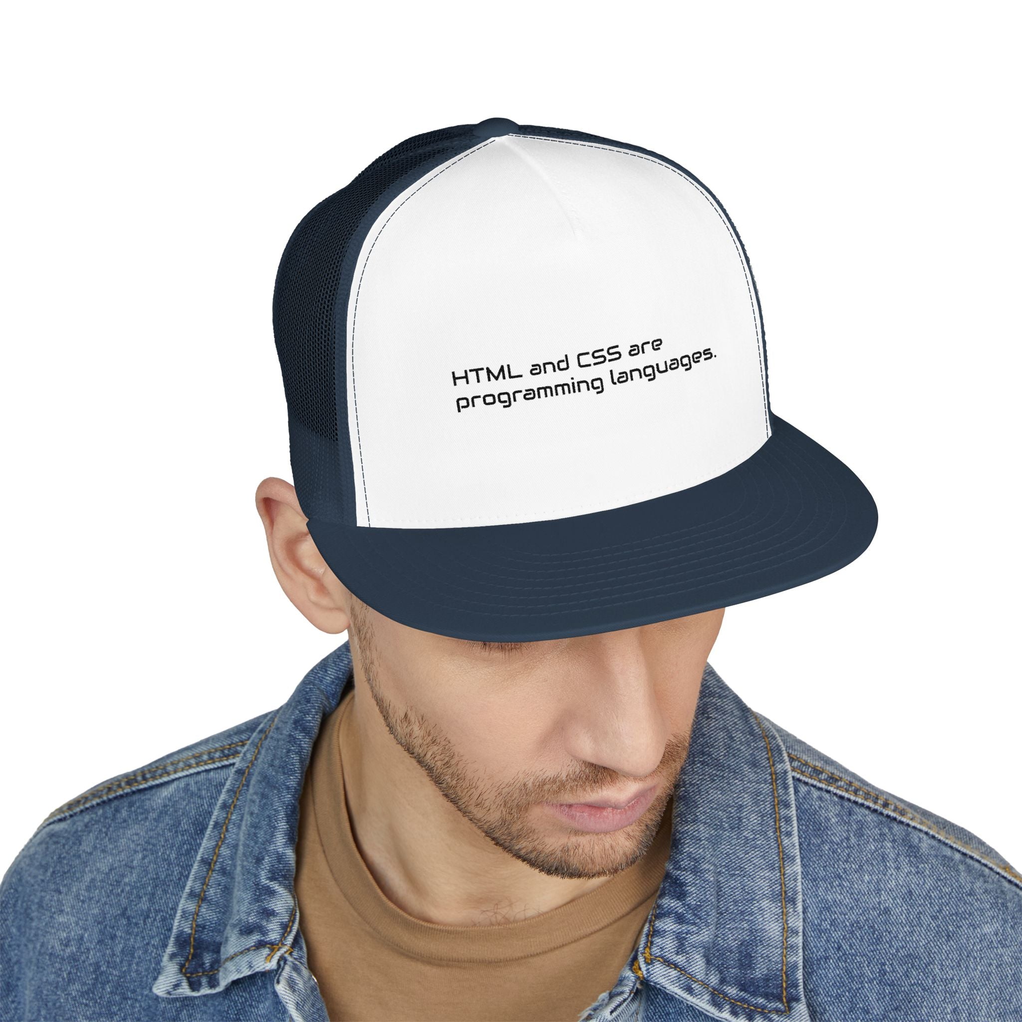 Trucker Cap — 'Metal and Code Are Programming Languages' Embroidered Mesh Hat