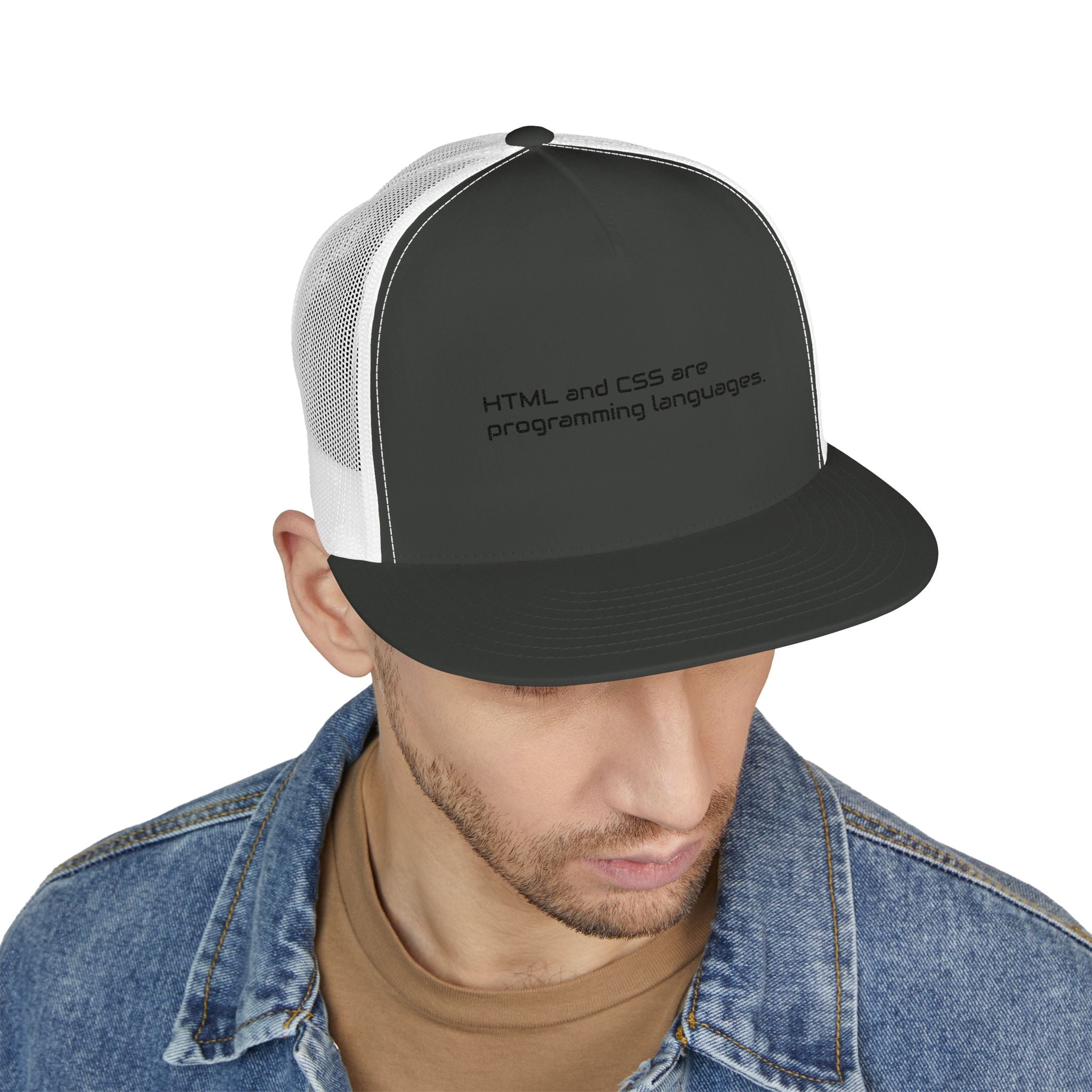 Trucker Cap — 'Metal and Code Are Programming Languages' Embroidered Mesh Hat