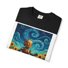 Robot in Sunflowers T-Shirt — Whimsical Vintage Robot Unicycle Art Tee