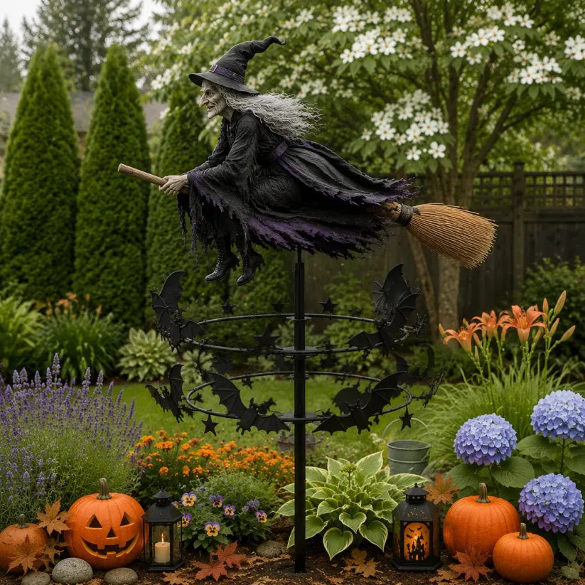 Flying Witch Halloween Wind Spinner – ✨ A Little Magic for Your Garden.