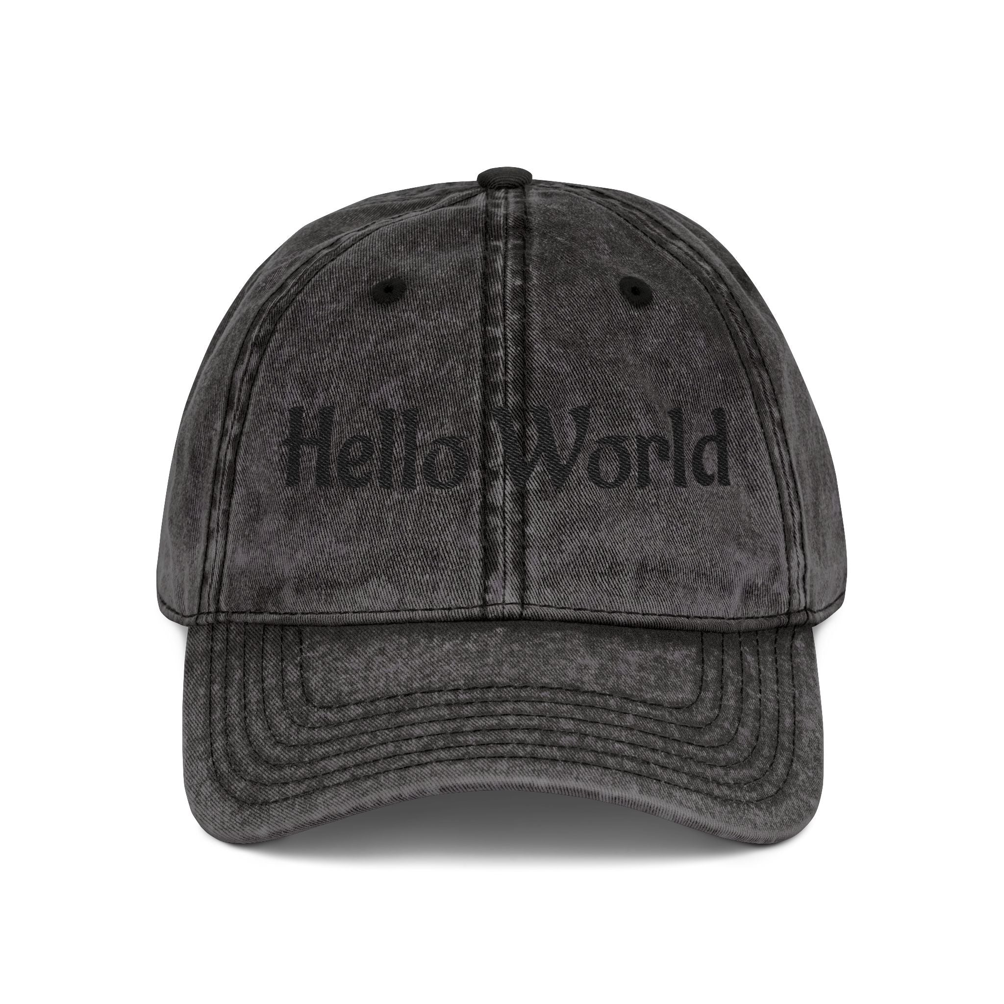 Hello World Vintage Embroidered Cap — Retro Red Baseball Hat
