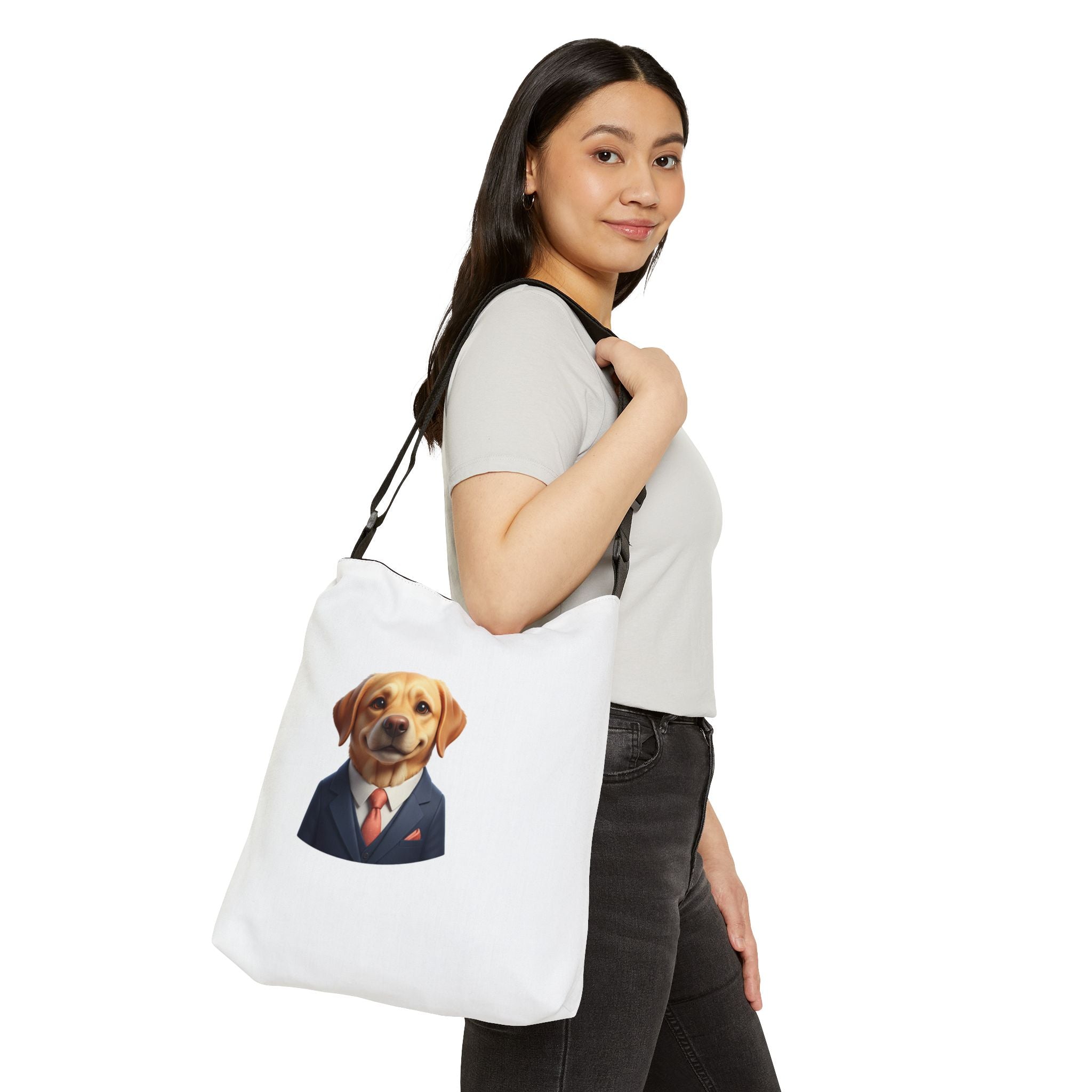 Labrador in Suit Adjustable Tote Bag — Cute Dog Portrait Crossbody Tote