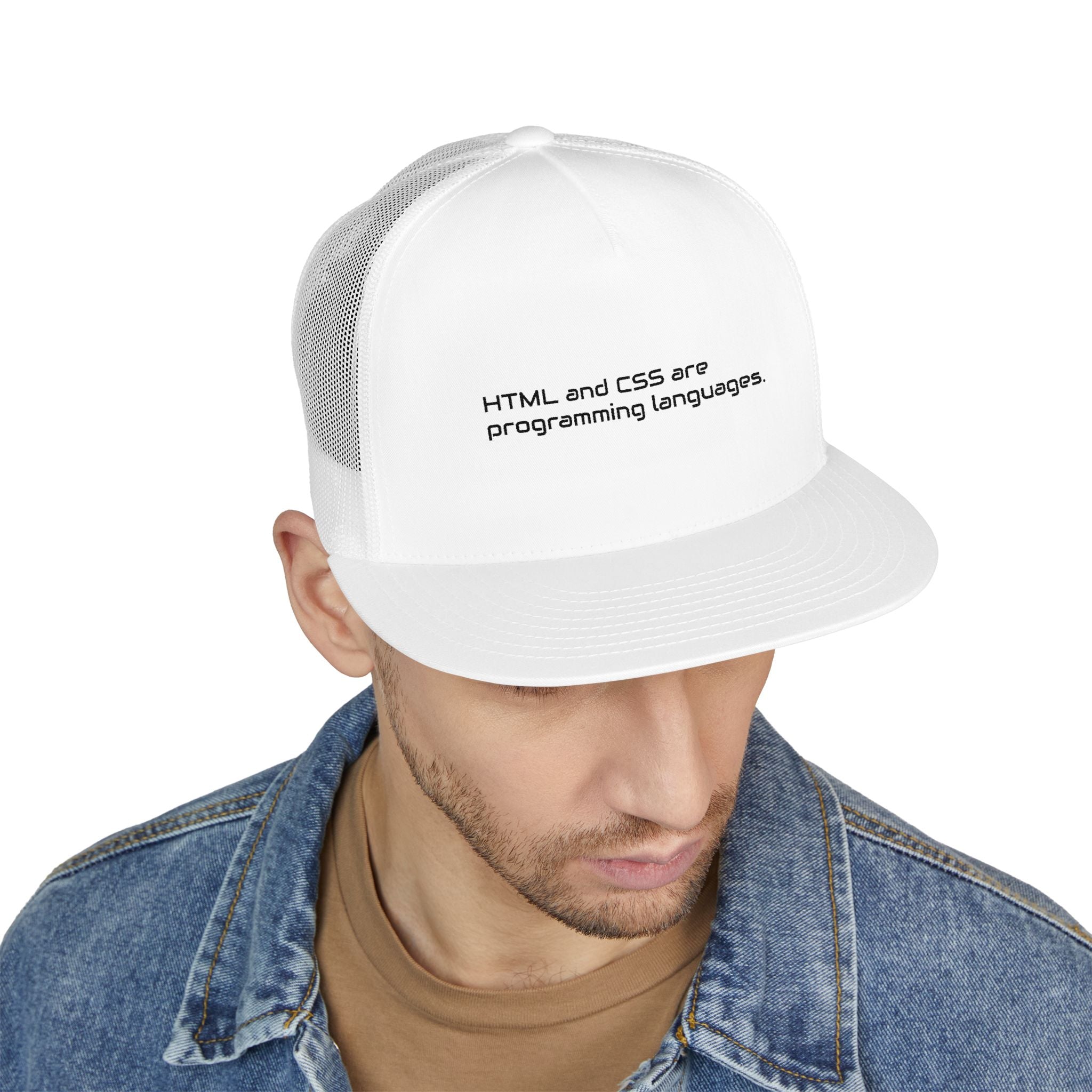 Trucker Cap — 'Metal and Code Are Programming Languages' Embroidered Mesh Hat