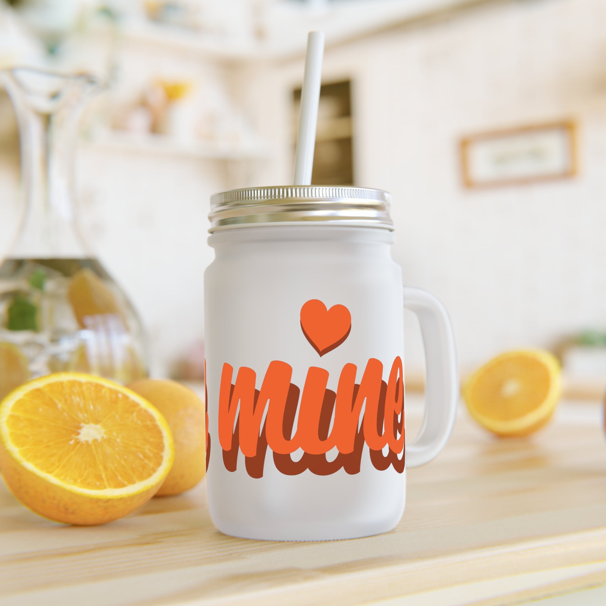 Mason Jar Tumbler — 'Be Mine' Red Script Valentine Straw Mug
