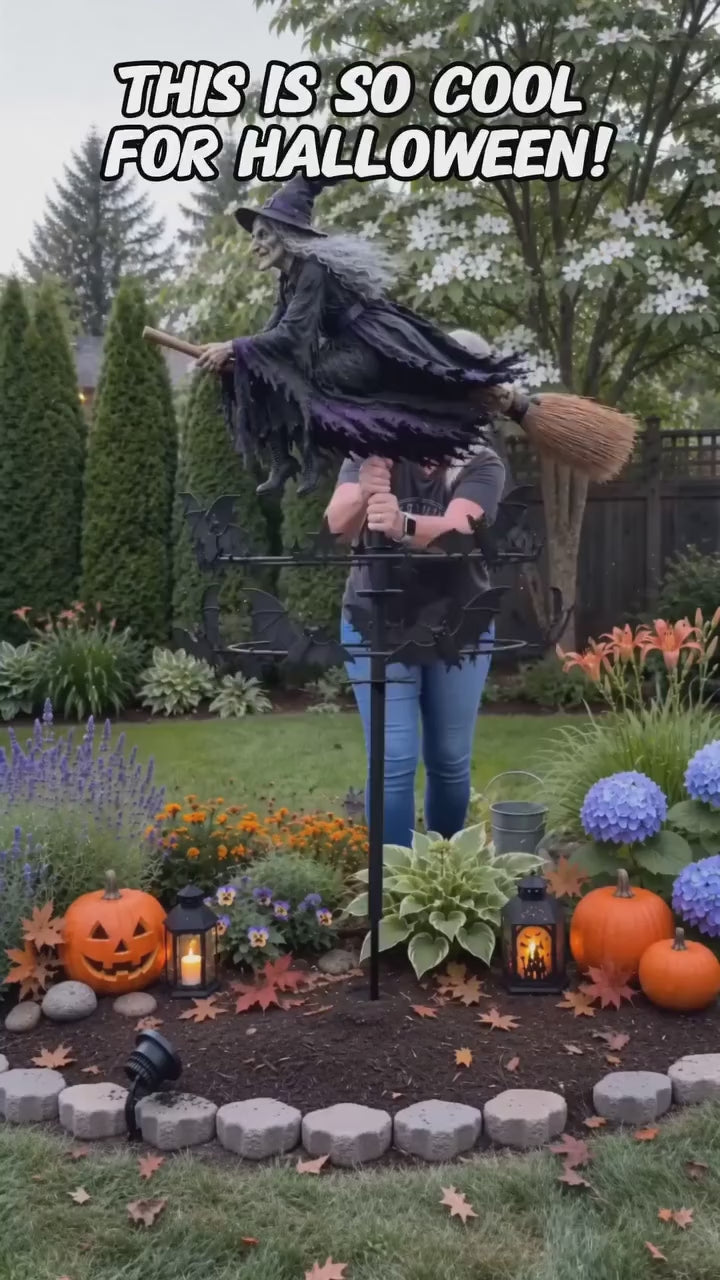 Flying Witch Halloween Wind Spinner – ✨ A Little Magic for Your Garden.